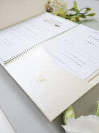 Custom Wedding Venue Illustration |  Foiled Venue Invitation Pocket Suite in Classic Envelope Fold in Gold Foil | SAMPLE