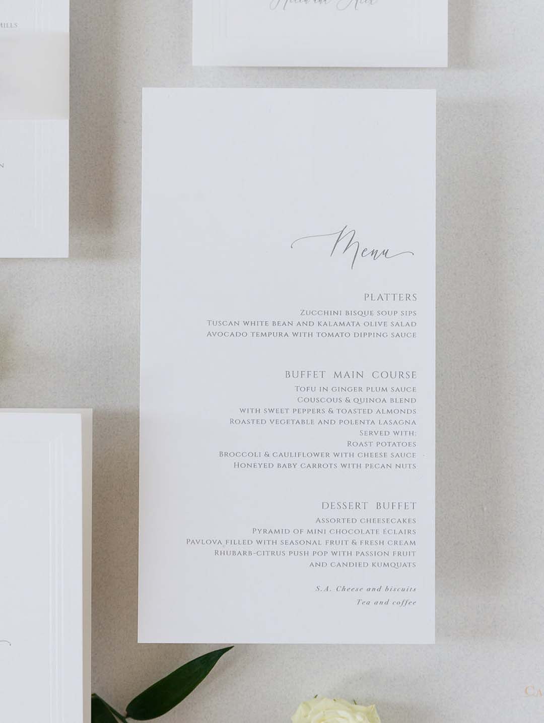 Classic Wedding Menu with Guest Names & Wax Seal