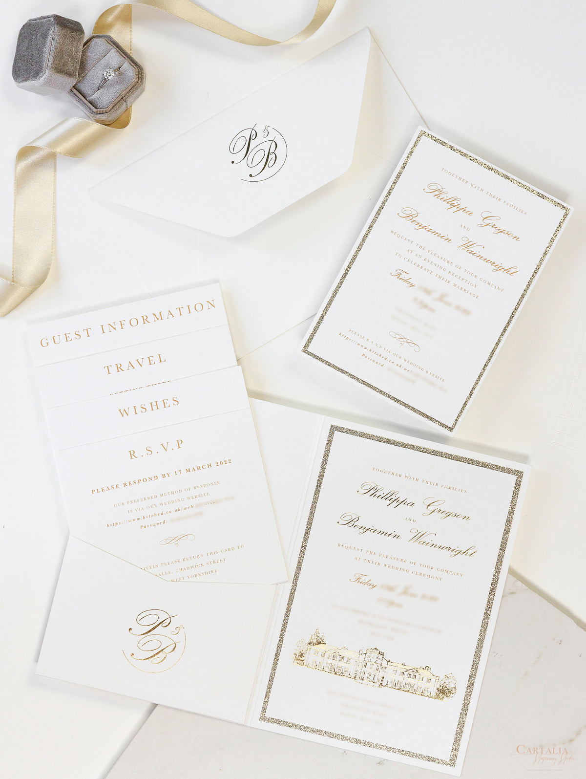 Invitaciones de boda en Grantley Hall | Comisión personalizada P&B