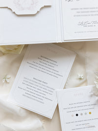 Libro en caja de lujo hecho a mano con bolsillo de invitaciones de La Casa Toscana | Comisión personalizada H&R