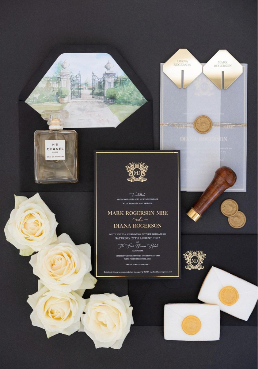 Invitaciones al lugar del Four Seasons Hotel Hampshire | M&D de comisión a medida