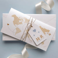 Dusty Blue & Gold Wedding Passport Invite FOLDER :  Luxury Wallet & Tag Passport Invitation