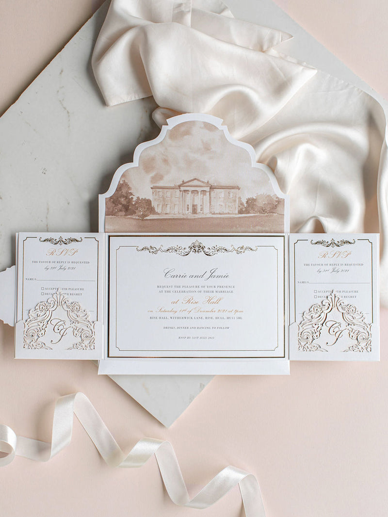 Custom Style Pocket Fold Invitation & Acrylic Wedding Card