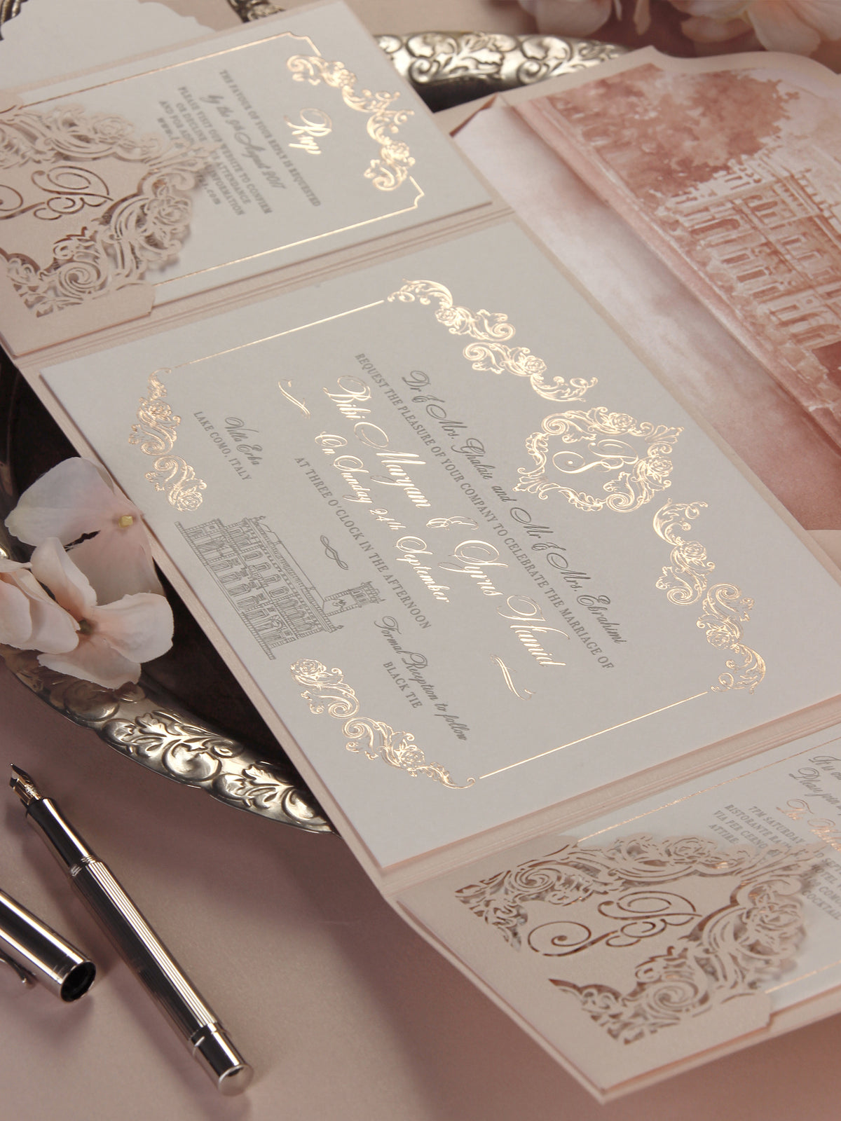 VILLA ERBA | Bespoke Luxury Venue Suite with Letterpress Trifold Lake Como, Italy Wedding