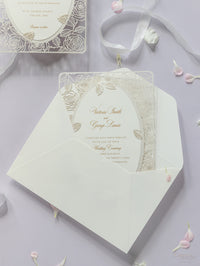 Invitación Para el día de la boda con corte láser y espejo de rosas románticas color champán