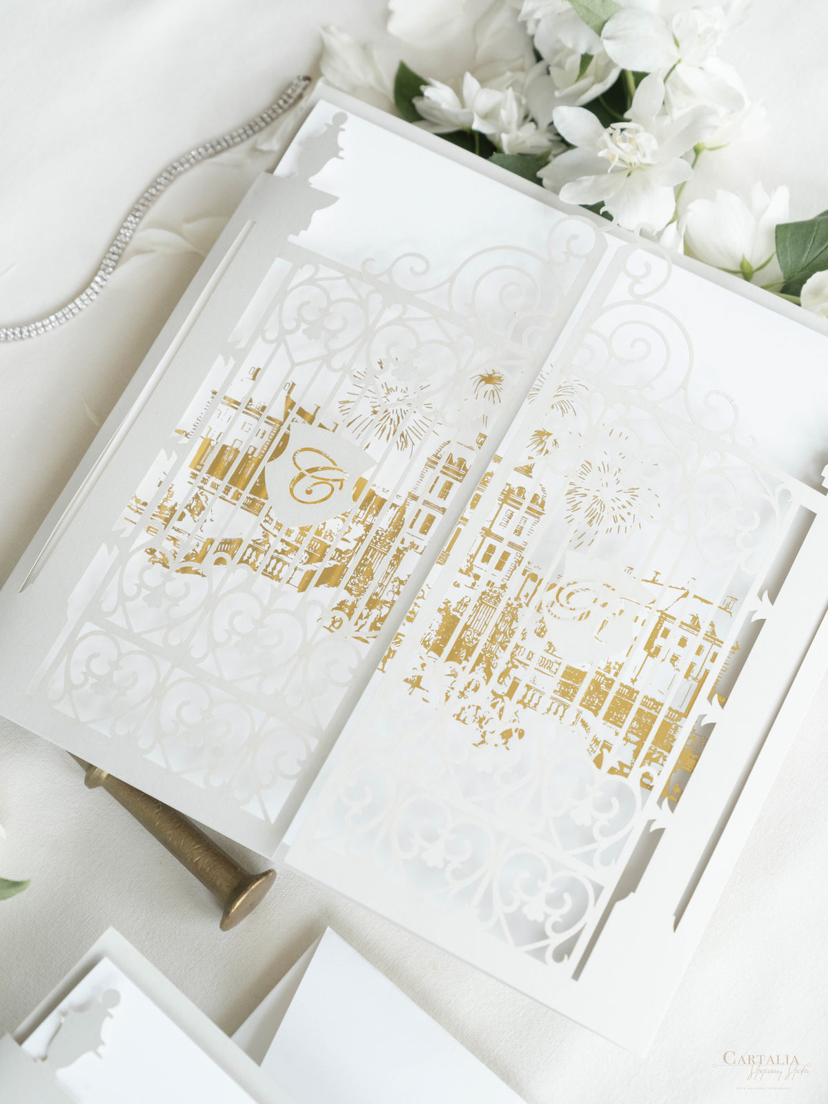 Your Own Venue Ornamental Gate Laser Cut  Foiled Venue Wedding Invitation