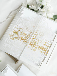 Your Own Venue Ornamental Gate Laser Cut  Foiled Venue Wedding Invitation.