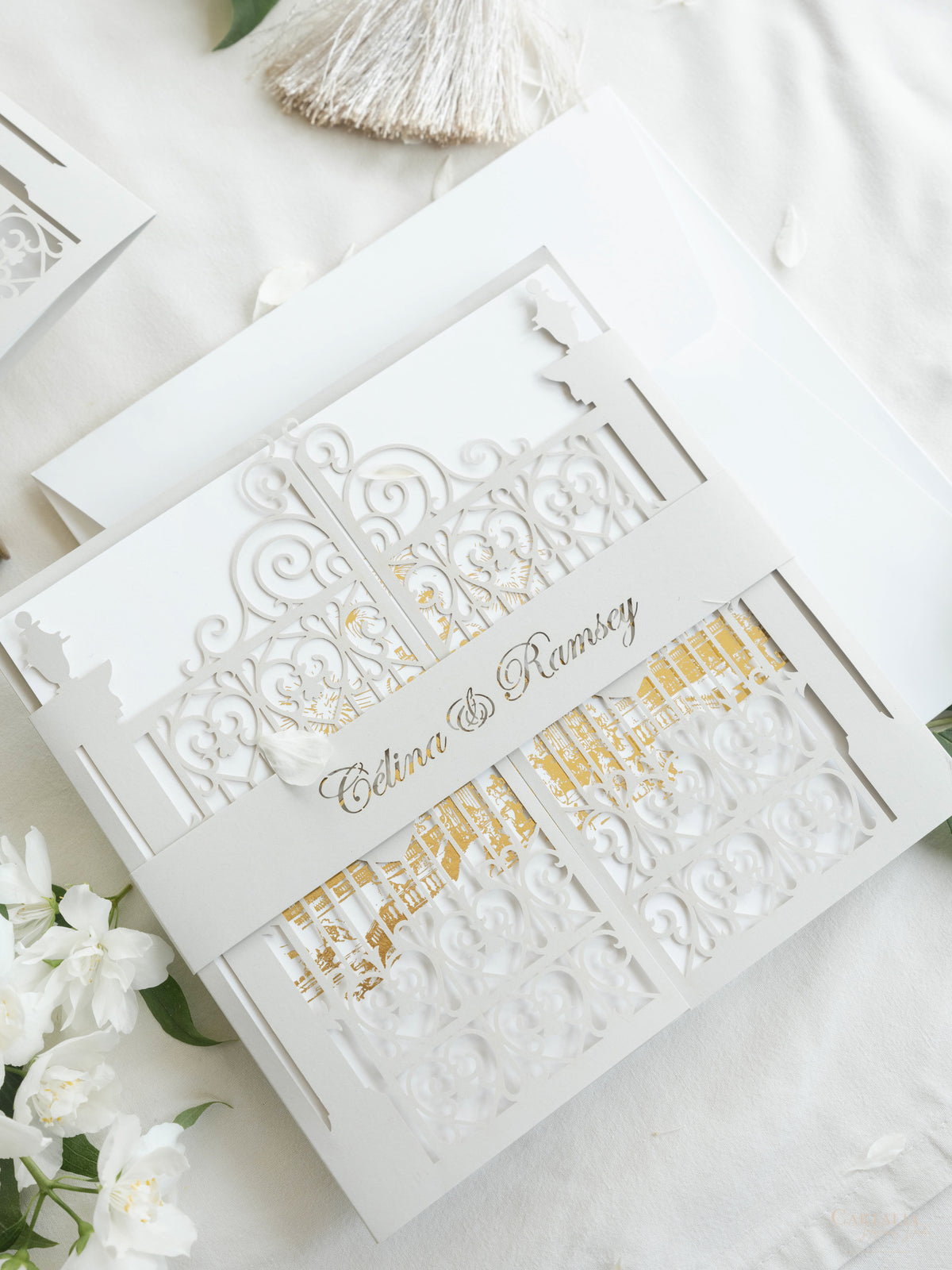 Your Own Venue Ornamental Gate Laser Cut  Foiled Venue Wedding Invitation