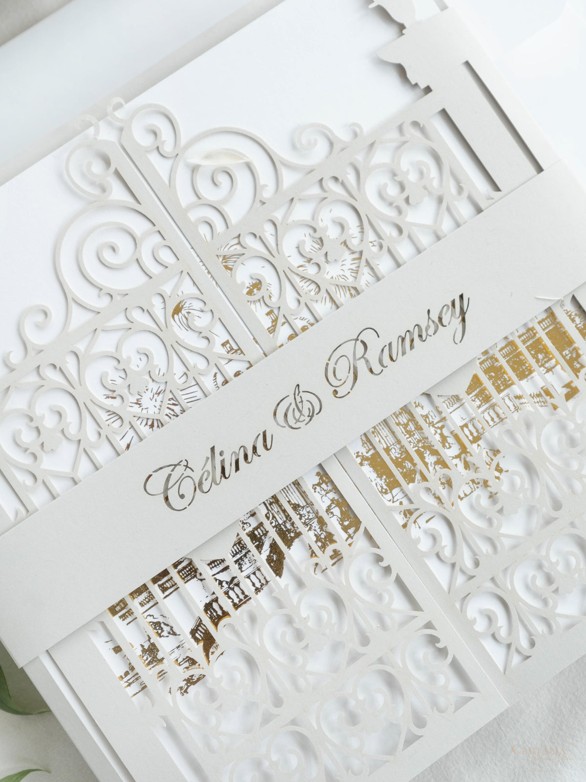 Your Own Venue Ornamental Gate Laser Cut  Foiled Venue Wedding Invitation