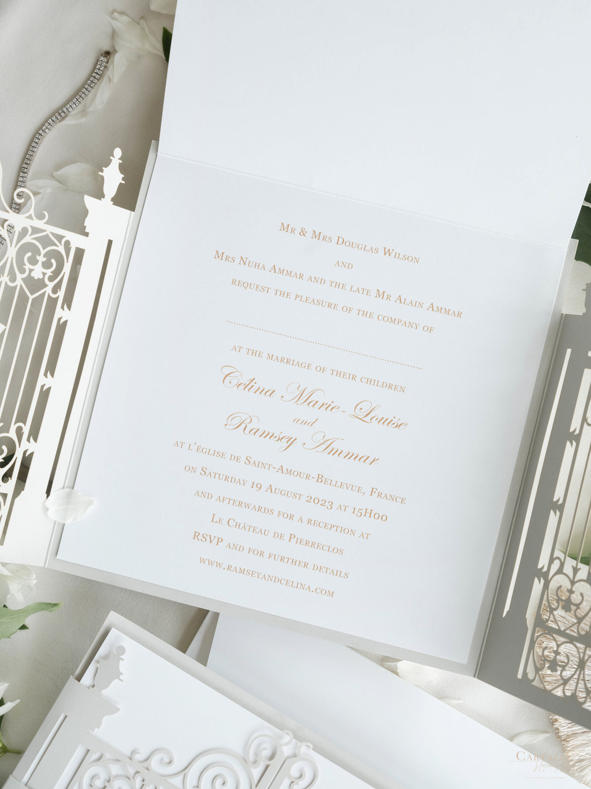Your Own Venue Ornamental Gate Laser Cut  Foiled Venue Wedding Invitation