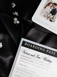 Black Luxury Passport Wedding Invitation Suite with Silver Glitter & Real Silver Foil