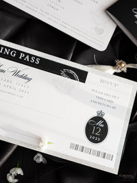 Black Luxury Passport Wedding Invitation Suite with Silver Glitter & Real Silver Foil