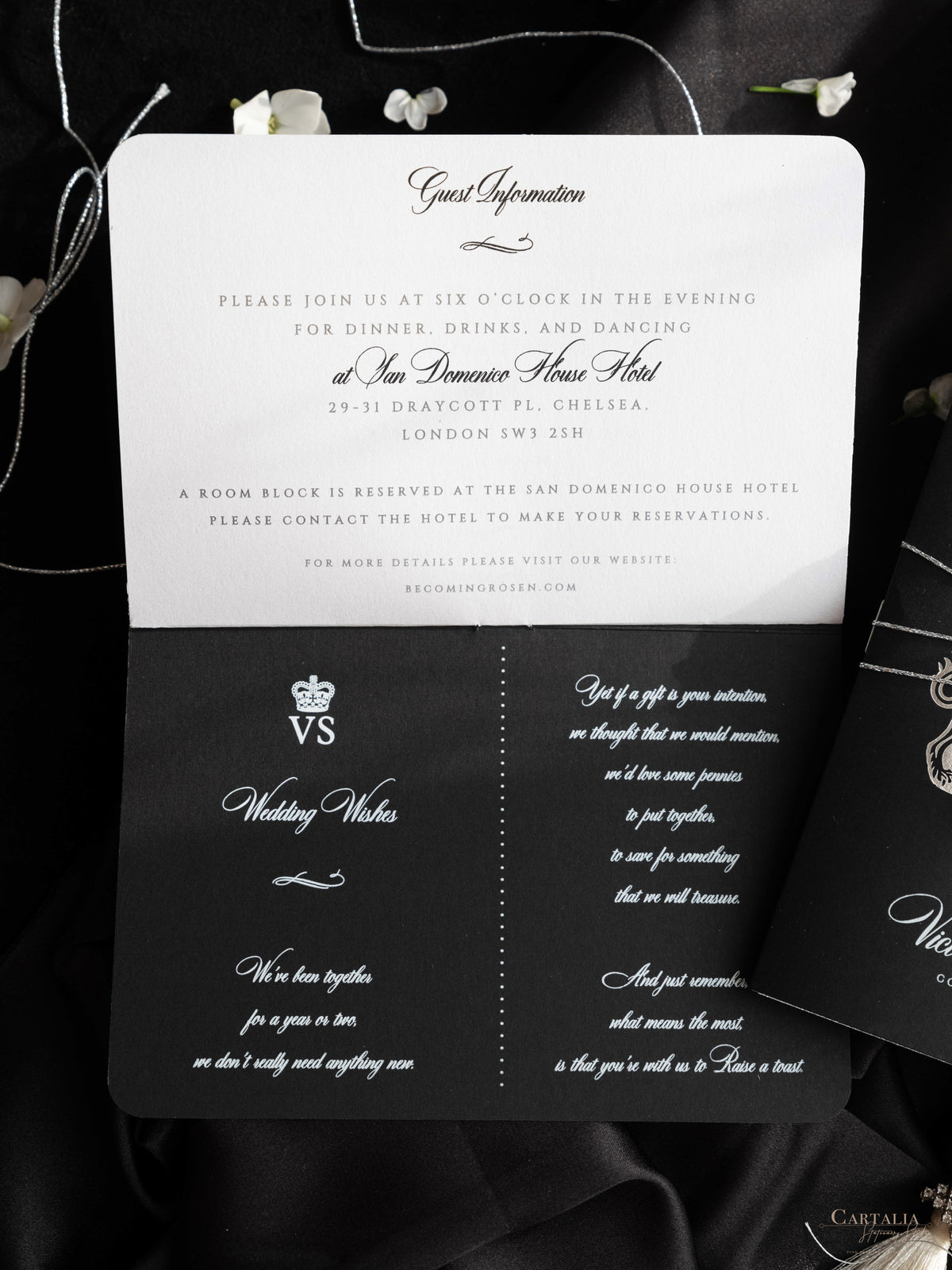 Black Luxury Passport Wedding Invitation Suite with Silver Glitter & Real Silver Foil