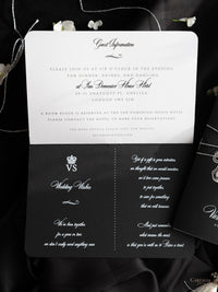 Black Luxury Passport Wedding Invitation Suite with Silver Glitter & Real Silver Foil