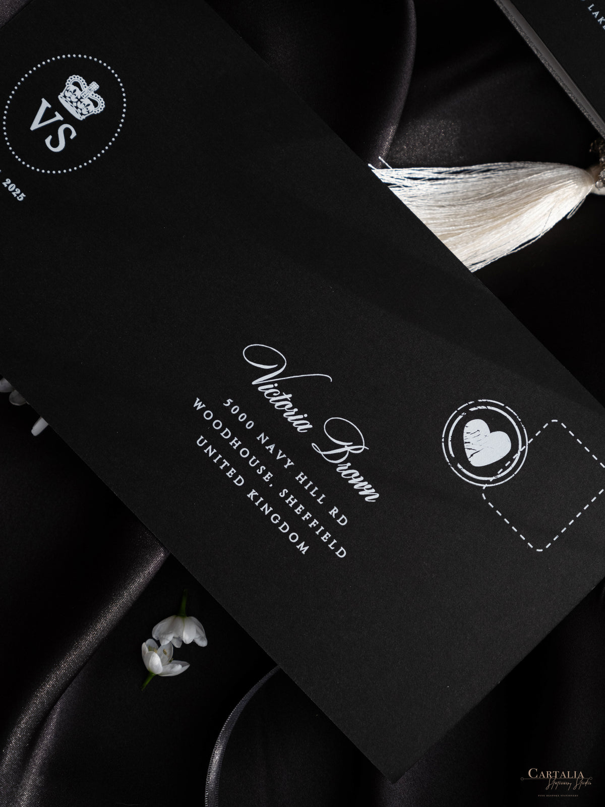 Black Luxury Passport Wedding Invitation Suite with Silver Glitter & Real Silver Foil