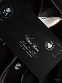 Black Luxury Passport Wedding Invitation Suite with Silver Glitter & Real Silver Foil