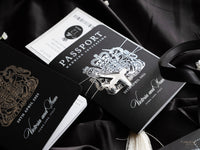 Black Luxury Passport Wedding Invitation Suite with Silver Glitter & Real Silver Foil