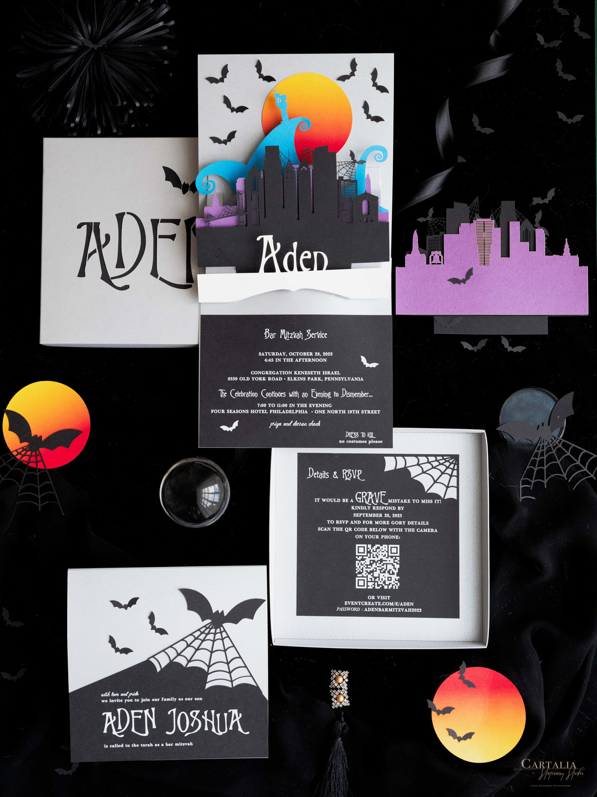 3D Pop Up Bat Mitzvah Halloween Invitation | Tim Burton Nightmare Before Christmas Box
