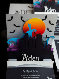 3D Pop Up Bat Mitzvah Halloween Invitation | Tim Burton Nightmare Before Christmas Box