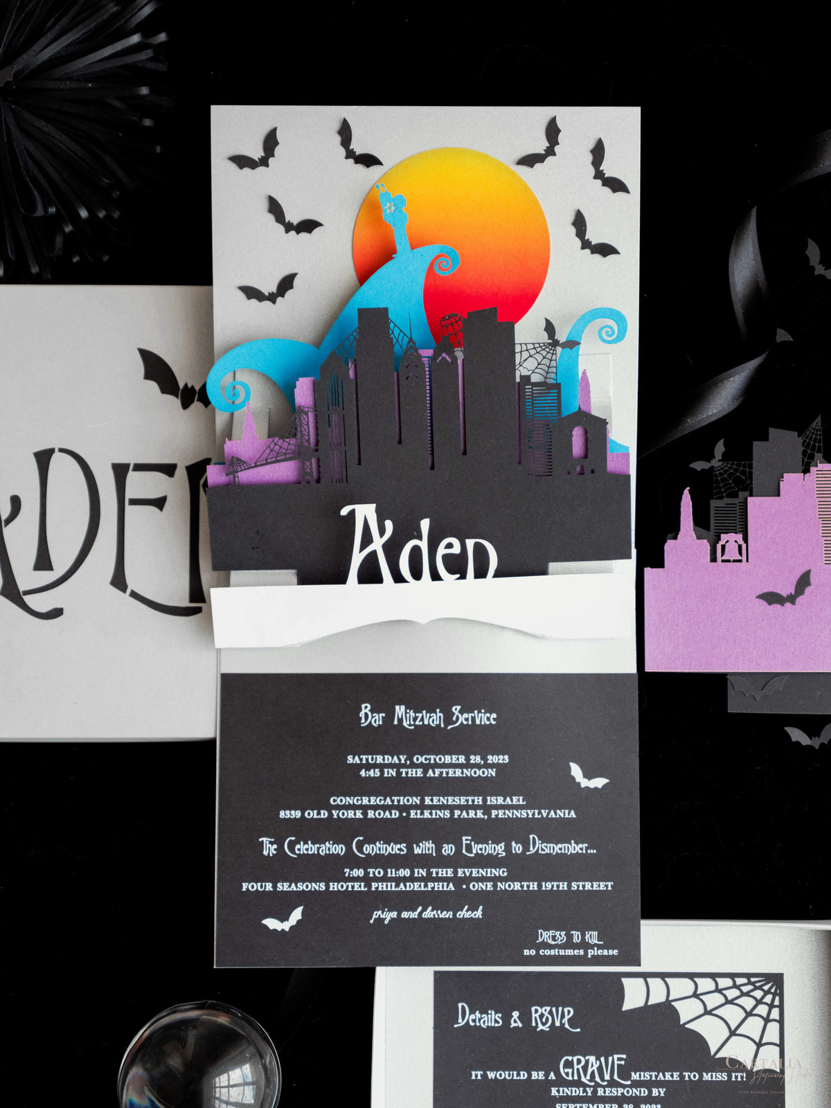 3D Pop Up Bat Mitzvah Halloween Invitation | Tim Burton Nightmare Before Christmas Box