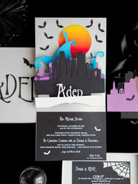 3D Pop Up Bat Mitzvah Halloween Invitation | Tim Burton Nightmare Before Christmas Box