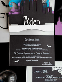 3D Pop Up Bat Mitzvah Halloween Invitation | Tim Burton Nightmare Before Christmas Box