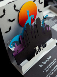 3D Pop Up Bat Mitzvah Halloween Invitation | Tim Burton Nightmare Before Christmas Box