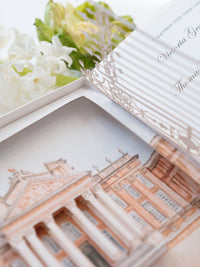 Invitación en caja 3D de alta costura a medida con puerta cortada con láser | Lugar de celebración de Villa Ephrussi | Comisión a medida M&amp;J