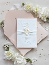 Embossed Romantic Save the Date Card with Hand Torn Ribbon & Wax Seal