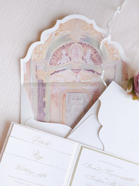 Luxury Watercolour Villa Cora Pocket with Letterpress and Deckled Edge Envelope | Bespoke Commission for S&S