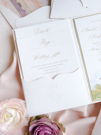 Luxury Watercolour Villa Cora Pocket with Letterpress and Deckled Edge Envelope | Bespoke Commission for S&S