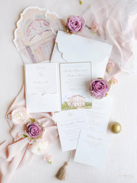 Luxury Watercolour Villa Cora Pocket with Letterpress and Deckled Edge Envelope | Bespoke Commission for S&S