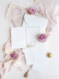 Luxury Watercolour Villa Cora Pocket with Letterpress and Deckled Edge Envelope | Bespoke Commission for S&S