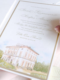 Luxury Watercolour Villa Cora Pocket with Letterpress and Deckled Edge Envelope | Bespoke Commission for S&S