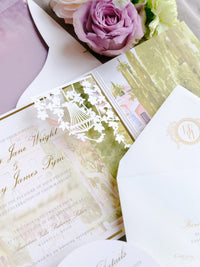 Luxury Wedding Invitation Suite with Watercolour Venue and Gold Foil | Villa Padierna Palace Marbella | Bespoke Commission for B&H