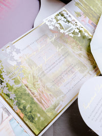 Luxury Wedding Invitation Suite with Watercolour Venue and Gold Foil | Villa Padierna Palace Marbella | Bespoke Commission for B&H