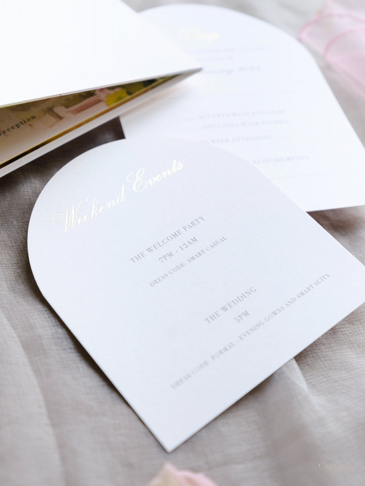 Luxury Wedding Invitation Suite with Watercolour Venue and Gold Foil | Villa Padierna Palace Marbella | Bespoke Commission for B&H