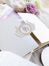 Luxury Wedding Invitation Suite with Watercolour Venue and Gold Foil | Villa Padierna Palace Marbella | Bespoke Commission for B&H