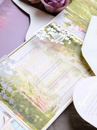 Luxury Wedding Invitation Suite with Watercolour Venue and Gold Foil | Villa Padierna Palace Marbella | Bespoke Commission for B&H