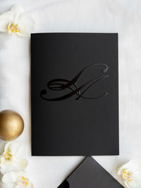Black Hardcover Booklet Suite with Embossed Monogram & Letterpress | Bespoke Commission L&A