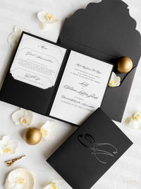 Black & White Luxury Hardcover Evening Pocket with Gold Foil Monogram | Bespoke Comission for A&M