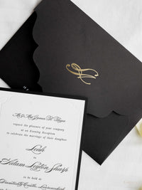 Bolsillo de noche de tapa dura de lujo en blanco y negro con monograma de lámina dorada | Comisión personalizada para A&amp;M