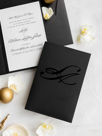 Black & White Luxury Hardcover Evening Pocket with Gold Foil Monogram | Bespoke Comission for A&M
