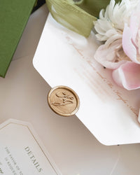 Green Luxury Linen Hard Back Folio Invitation with Gold Foil, Embossing & Letterpress Finishes |  Watercolour of Villa Pizzo, Lake Como, Italy