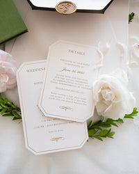Green Luxury Linen Hard Back Folio Invitation with Gold Foil, Embossing & Letterpress Finishes |  Watercolour of Villa Pizzo, Lake Como, Italy