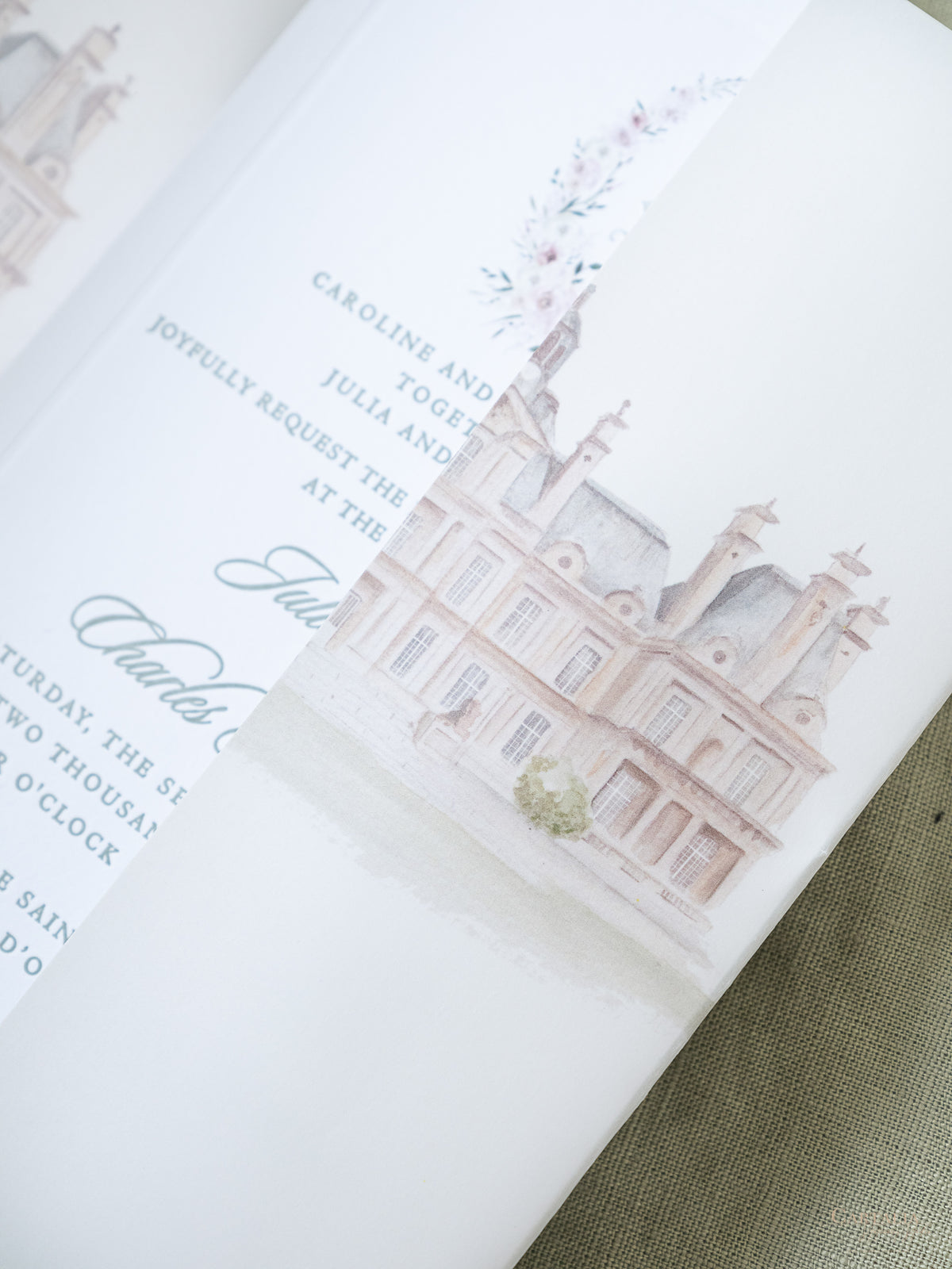 Luxurious Vellum Invitation Suite with Custom Watercolour Design | Bespoke Commission J&C