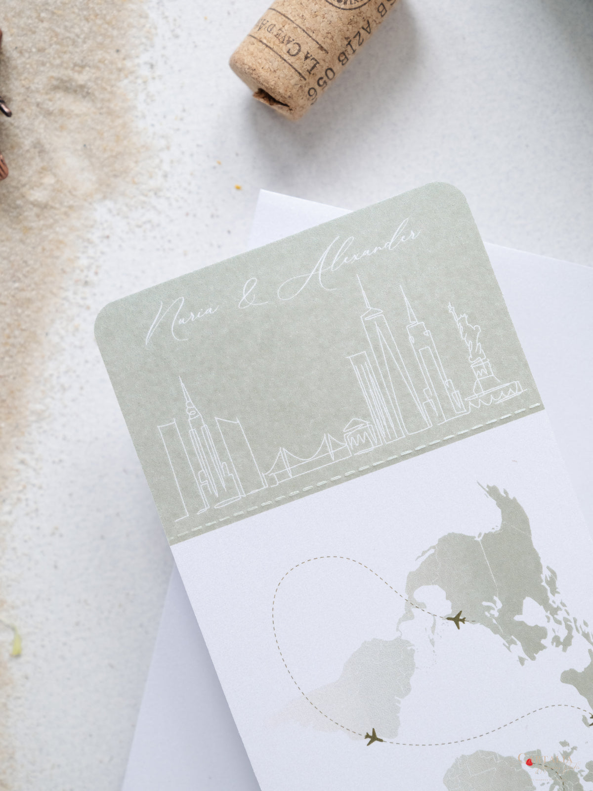 Sage Green Vegan Leather Passport Invitation | Bespoke Commission N&A