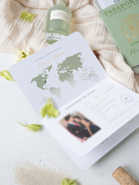 Sage Green Vegan Leather Passport Invitation | Bespoke Commission N&A