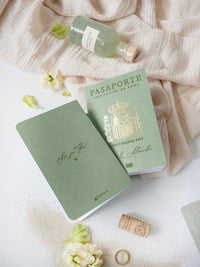 Sage Green Vegan Leather Passport Invitation | Bespoke Commission N&A