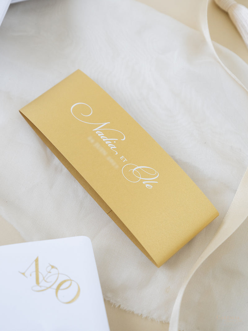 White & Gold Wedding Pocket Style Invitation with Custom Venue Sketch | Bespoke Commission N&O